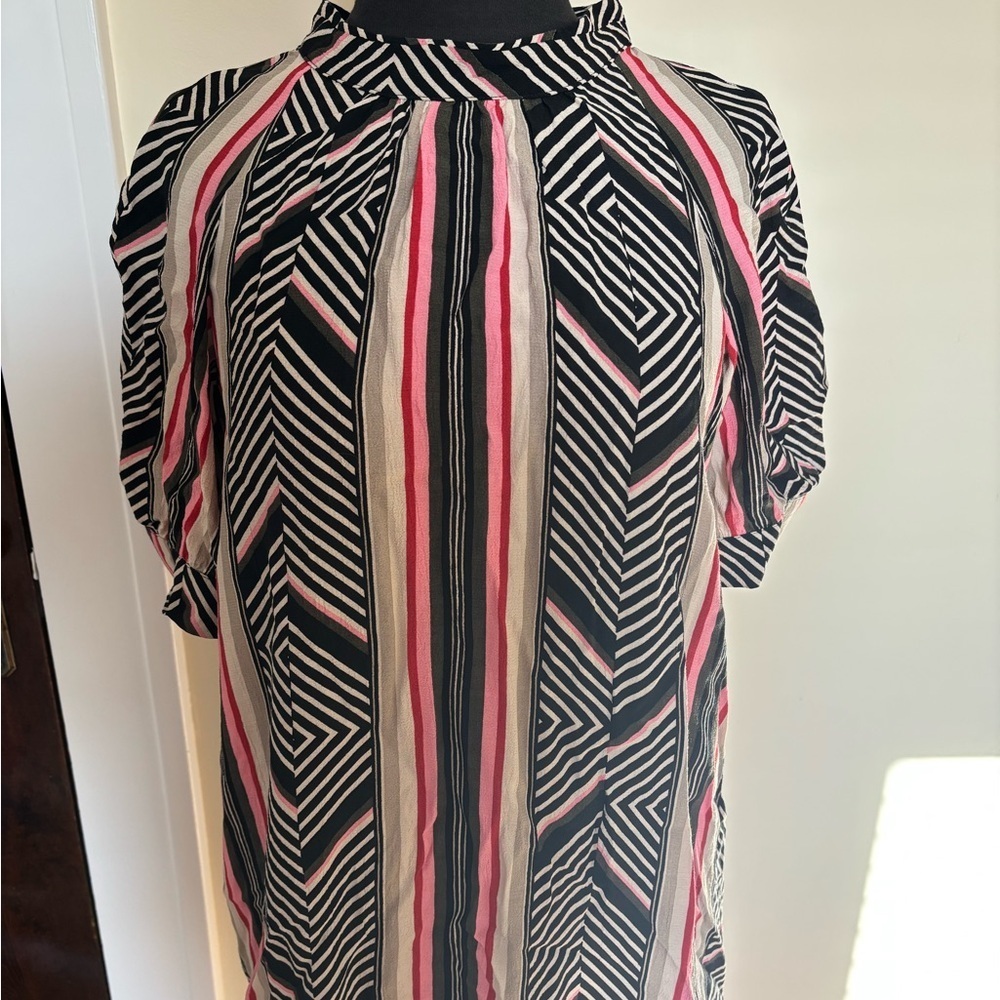 Anthropologie McKenzie Mock Neck Tunic Dress Petite Geometric Boho Short Sleeve - Picture 6 of 14